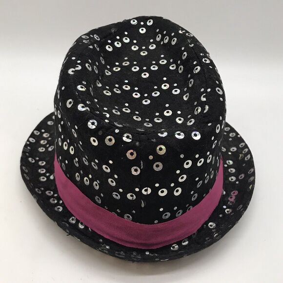 Hello Kitty Fedora Hat Sanrio Girls OSFM Black & Pink Sequins Bucket Headwear - Picture 3 of 8